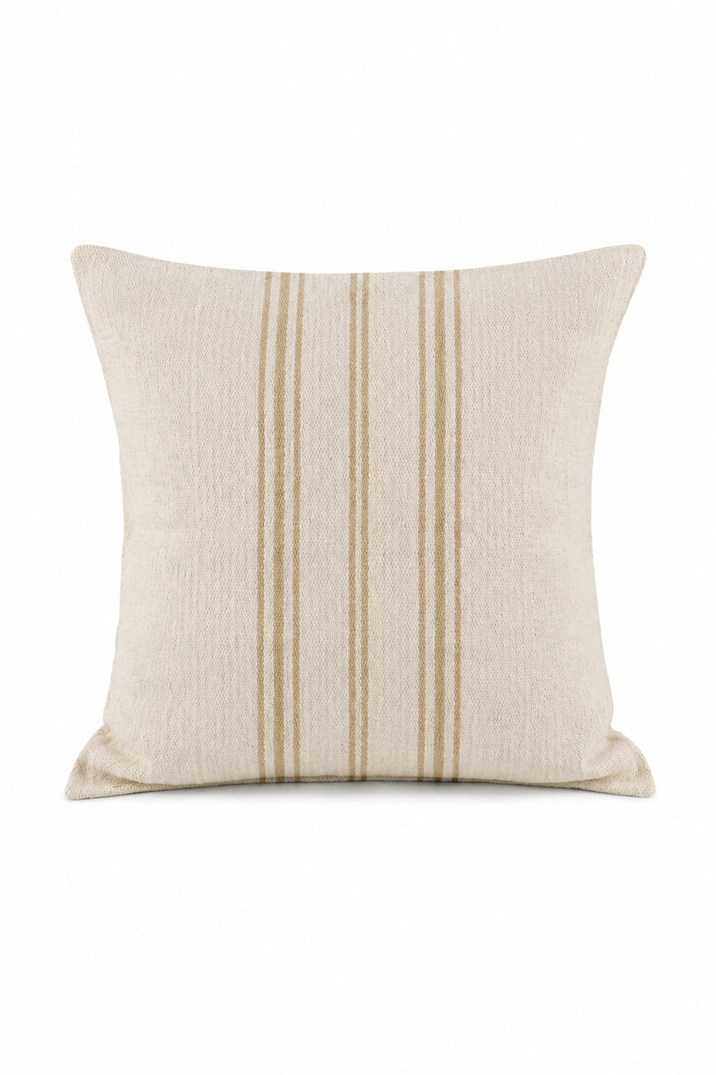 Cojín decorativo marfil con finas rayas verticales beige al centro