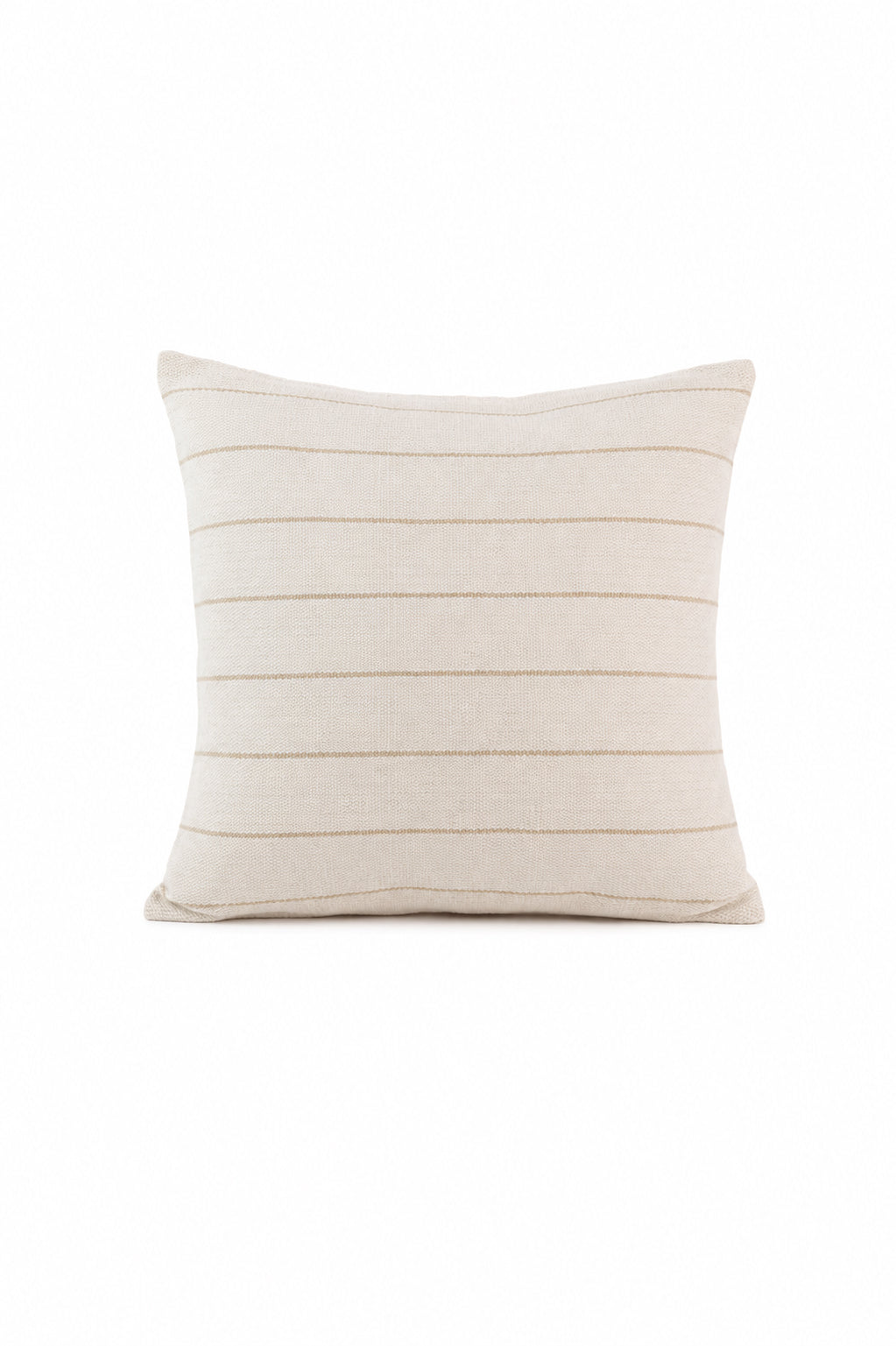 Cojín decorativo tejido claro con finas rayas beige horizontales